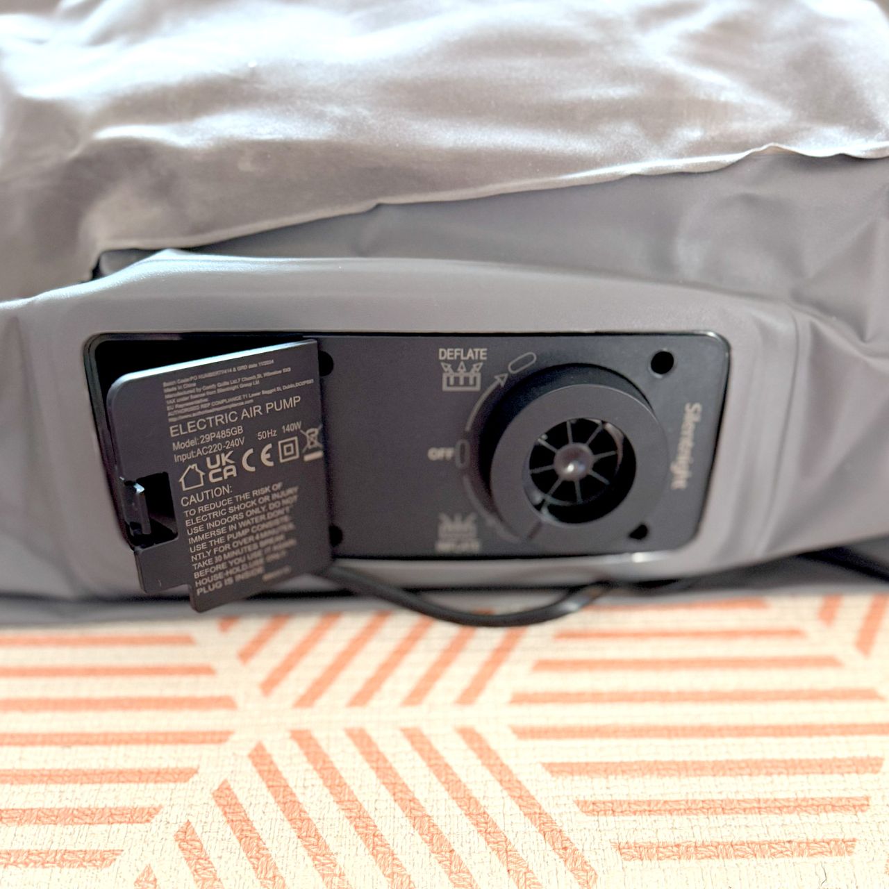 The Silentnight Extra High Flocked Airbed being tested