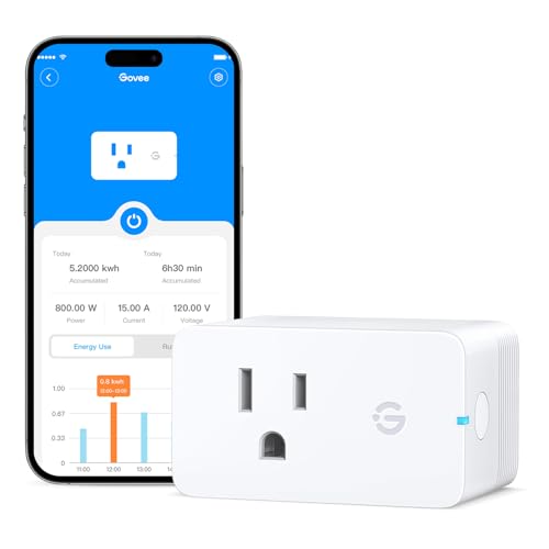 Govee Smart Plug With Energy Monitoring, Wifi Bluetooth Plug Work With Alexa and Google Assistant, 15a Smart Outlets With Timer &amp;amp; Group Controller, No Hub Required, Etl&amp;amp;fcc Certified for Home, 1 Pack