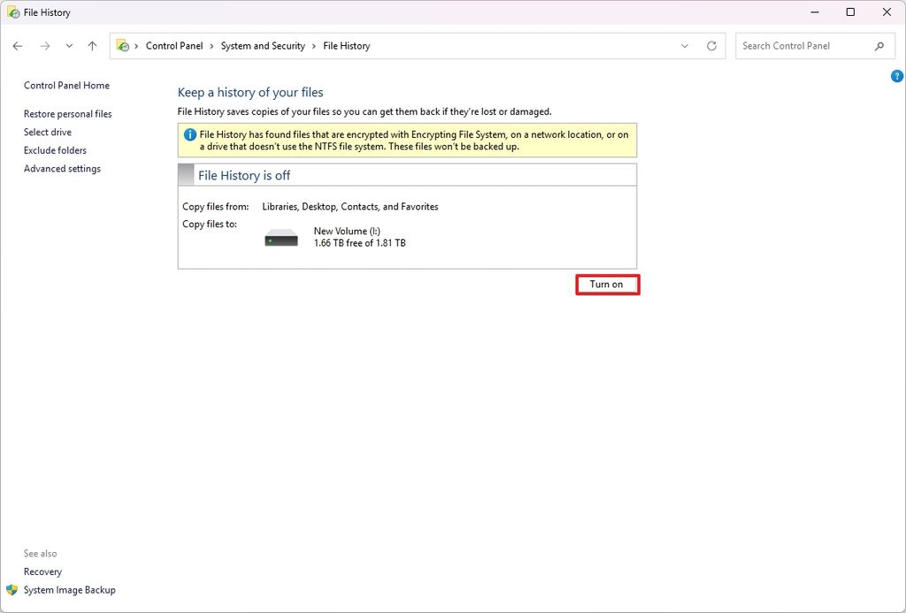 Enable File History