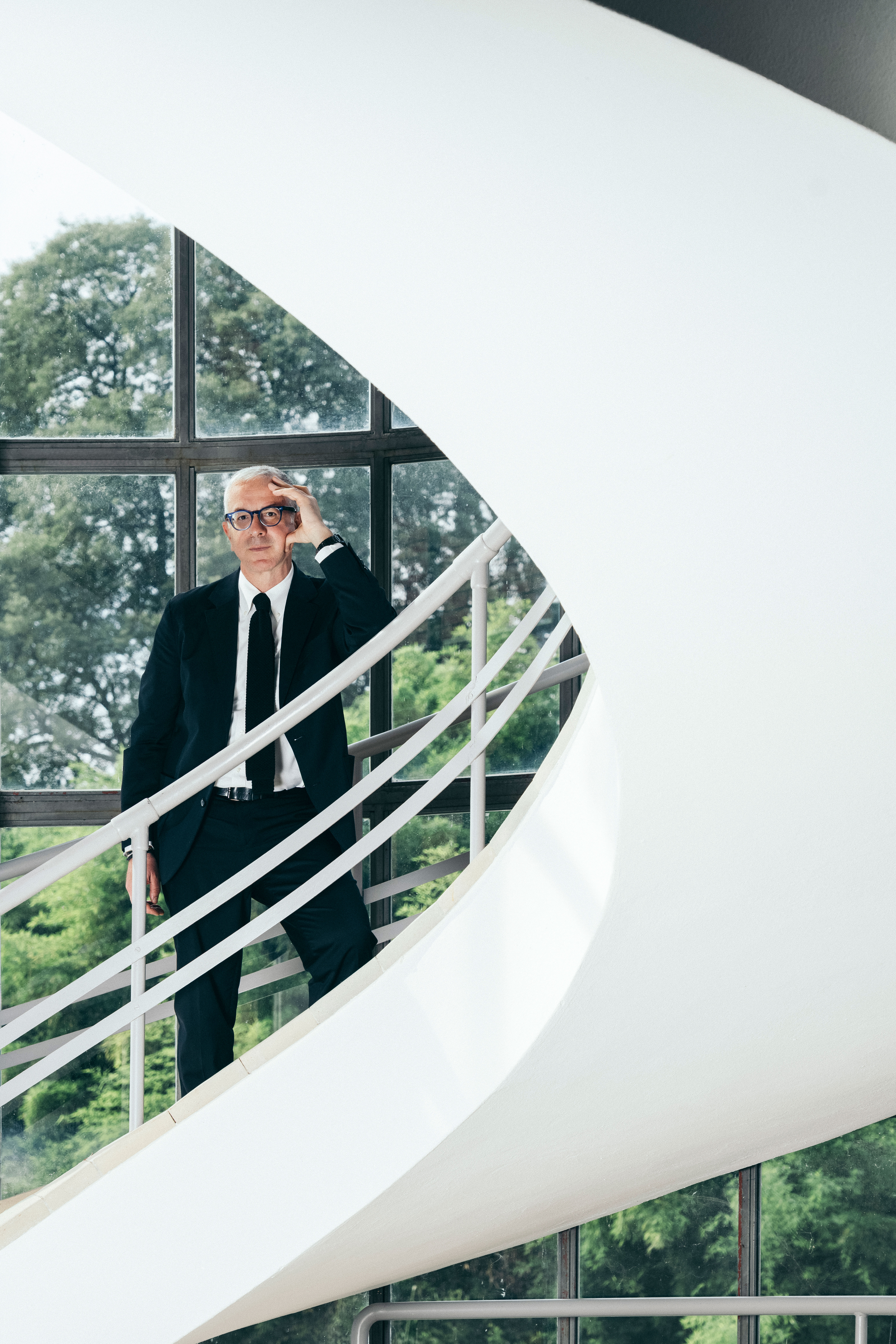 Vincenzo Trione on the stairs of Triennale Milano