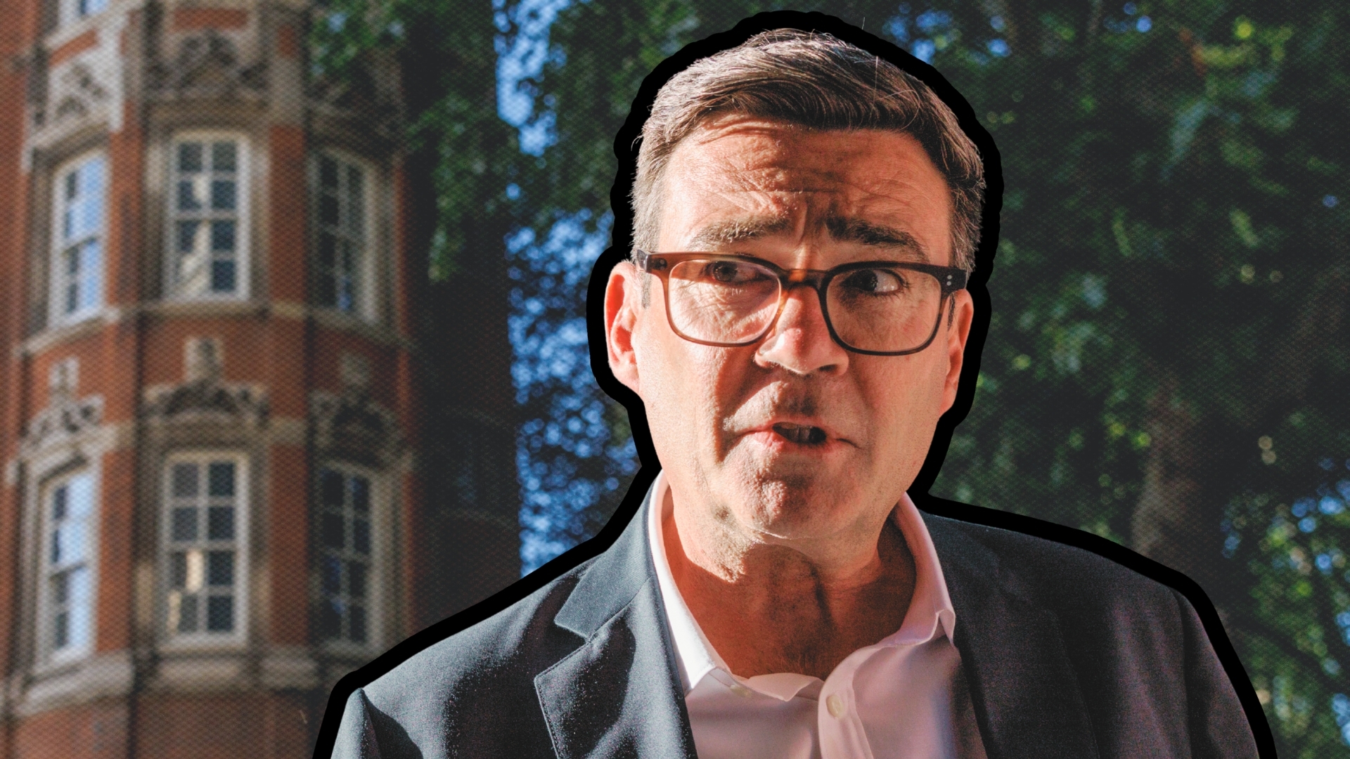 Picture of Andy Burnham with flat in background