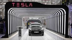 A Tesla comes off the line at a Germany plant