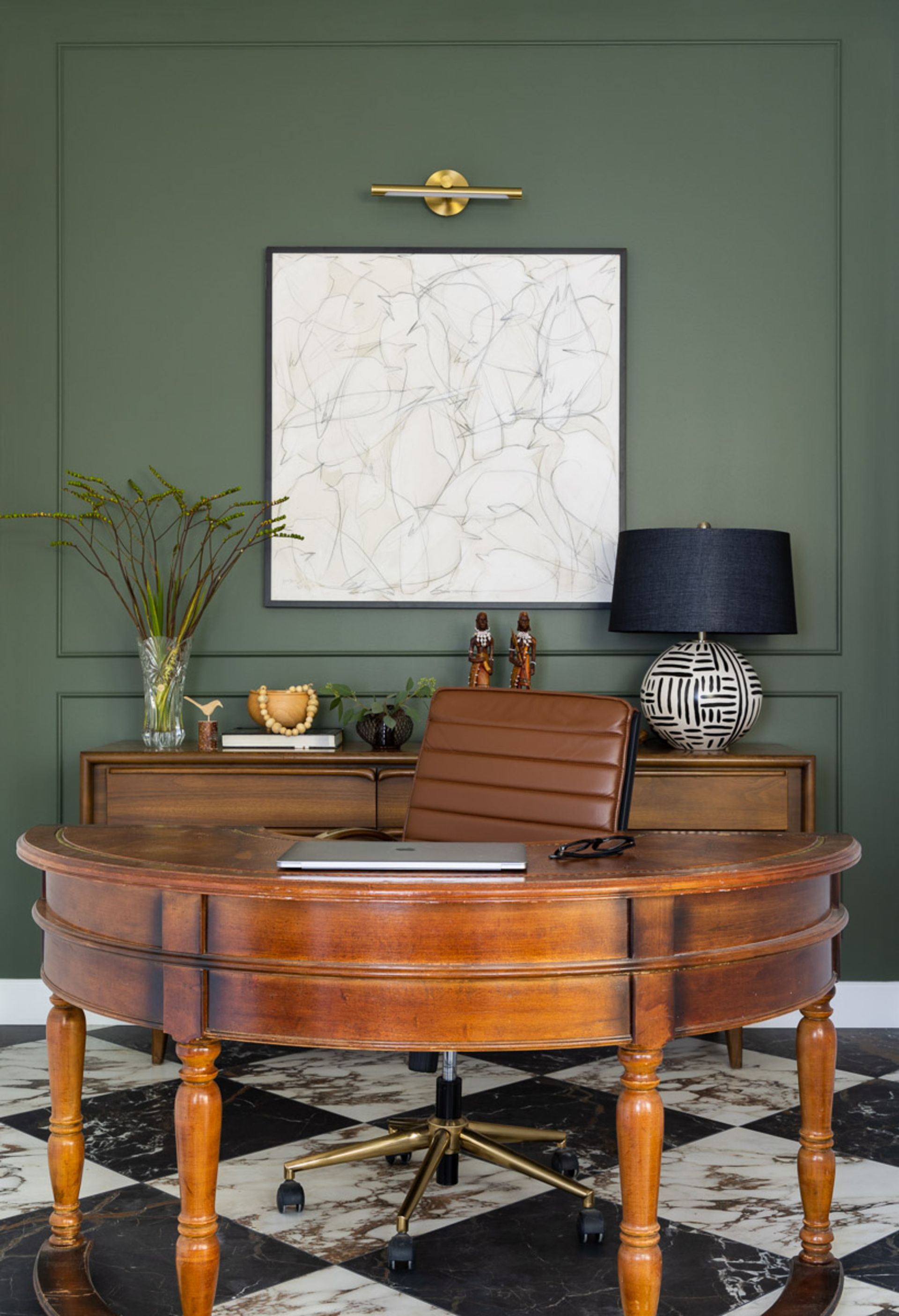 Curved desk in a home office