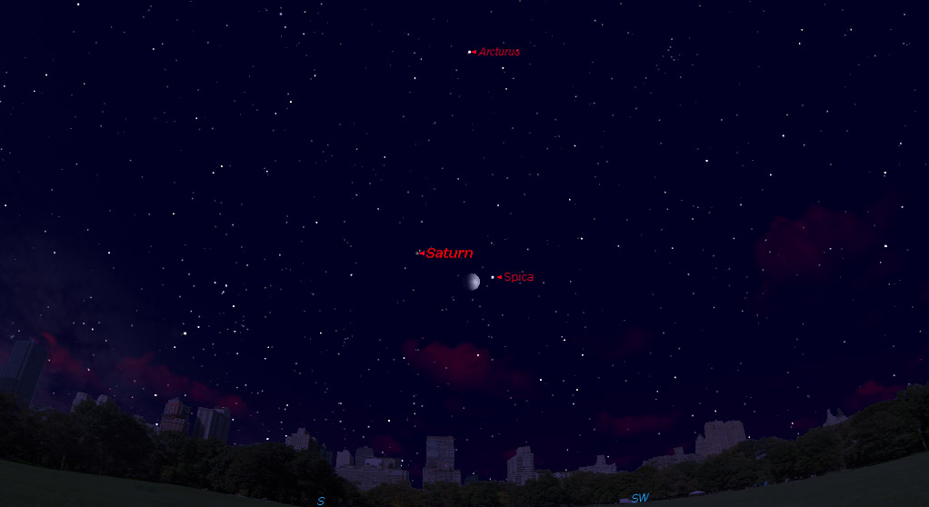 Saturn, Spica, Arcturus Sky Map for June 18, 2013