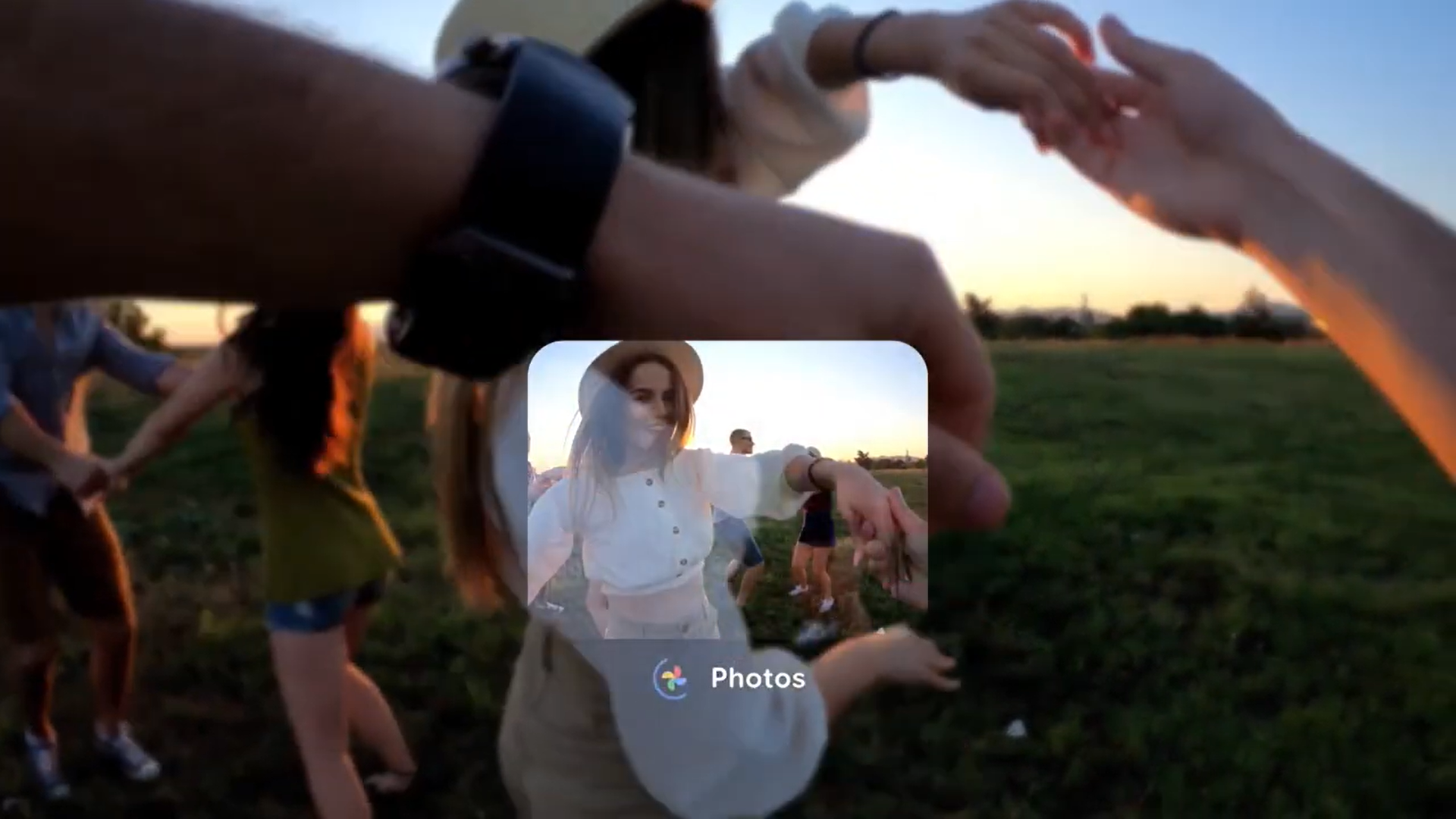 A still from an Android XR example video of how the software will work on smart glasses, showing a preview of a photo taken and being uploaded to Google Photos.