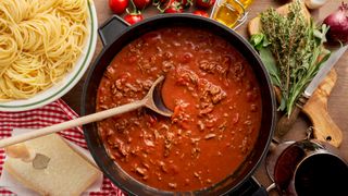bolognese sauce in a pan