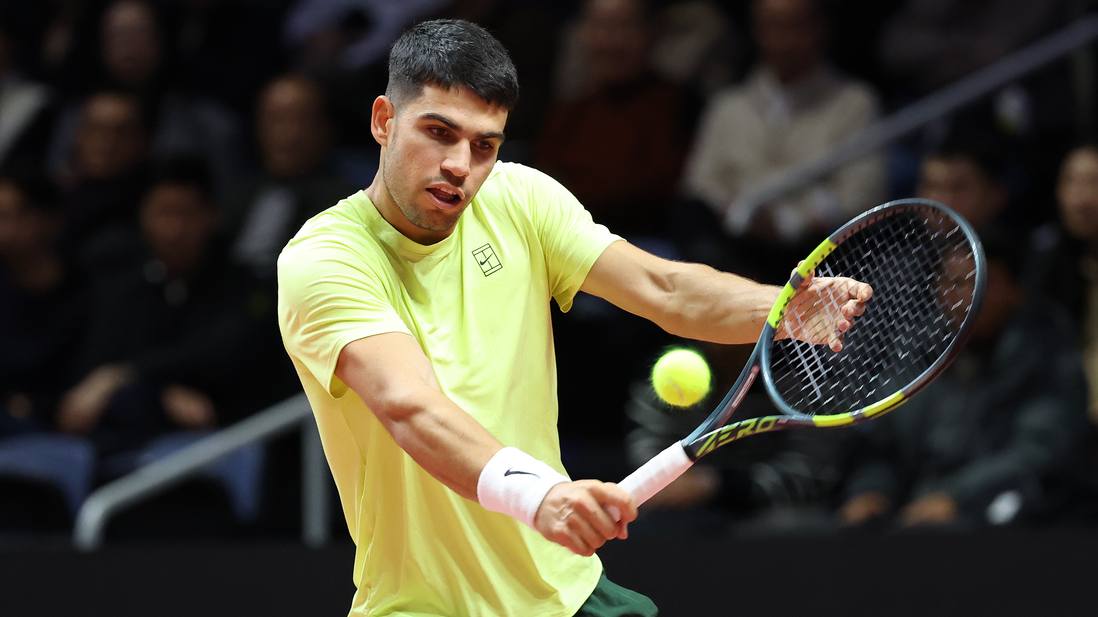 Carlos Alcaraz of Spain returns a shot against Jannik Sinner of Italy during the Hyundai Card Super Match between Jannik Sinner and Carlos Alcaraz at Inspire Arena on January 10, 2026 in Incheon, South Korea. 
