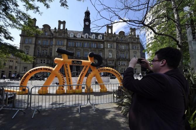 A big inflatable yellow bike in Leeds