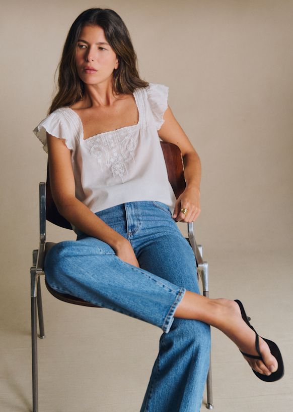 Elie Blouse - Plain Ecru Embroidery Beige Background - Organic Cotton - S&amp;eacute;zane