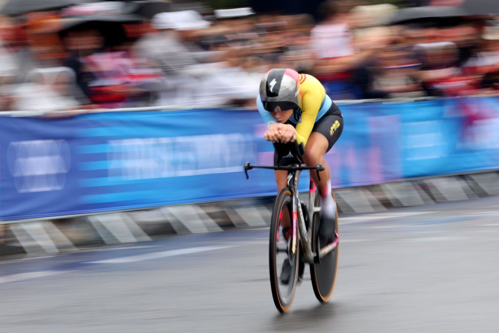 PARIS FRANCE JULY 27 Lotte Kopecky of Team Belgium competes near to the Assemblee Nationale during the Womens Individual Time Trial on day one of the Olympic Games Paris 2024 at Pont Alexandre III on July 27 2024 in Paris France Photo by Jared C TiltonGetty Images