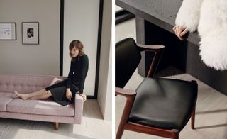 Model 42’ chair by Kai Kristiansen. Coat by Louis Vuitton