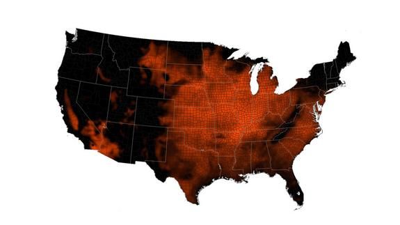 Heat wave map in early July, 2012.