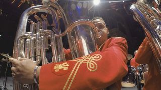 Close up of player at Battle of the Brass Bands