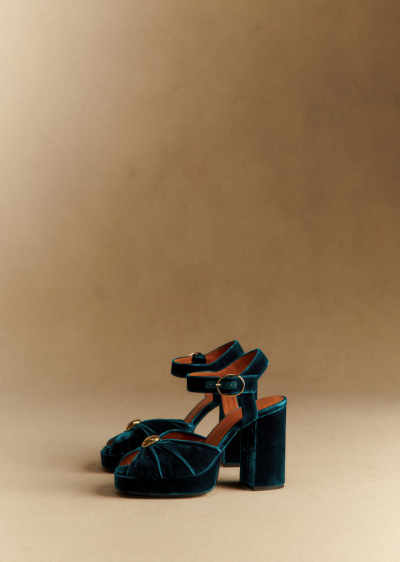 High Marjolaine Sandals - Blue Velvet - Textile - S&amp;eacute;zane