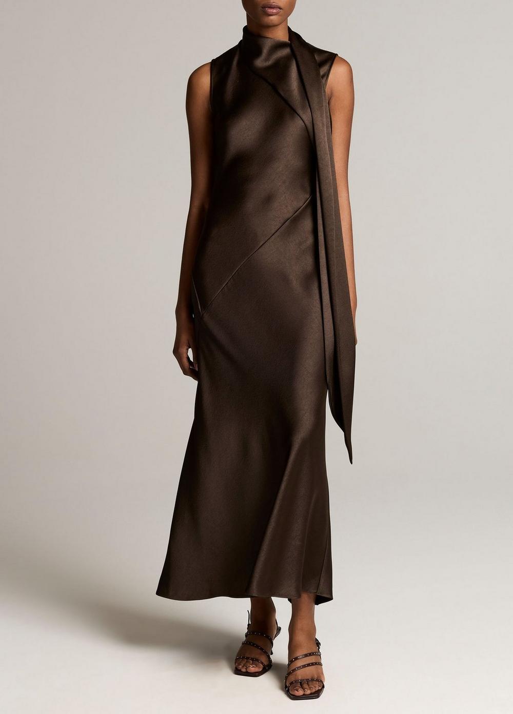 Satin Scarf-Neck Dress
