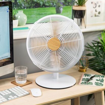 Russell Hobbs Scandi Desk Fan on side table