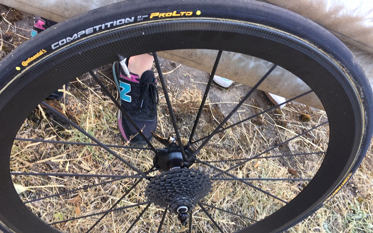 The team paired the wheels with their usual Continental Competition tubular tyres