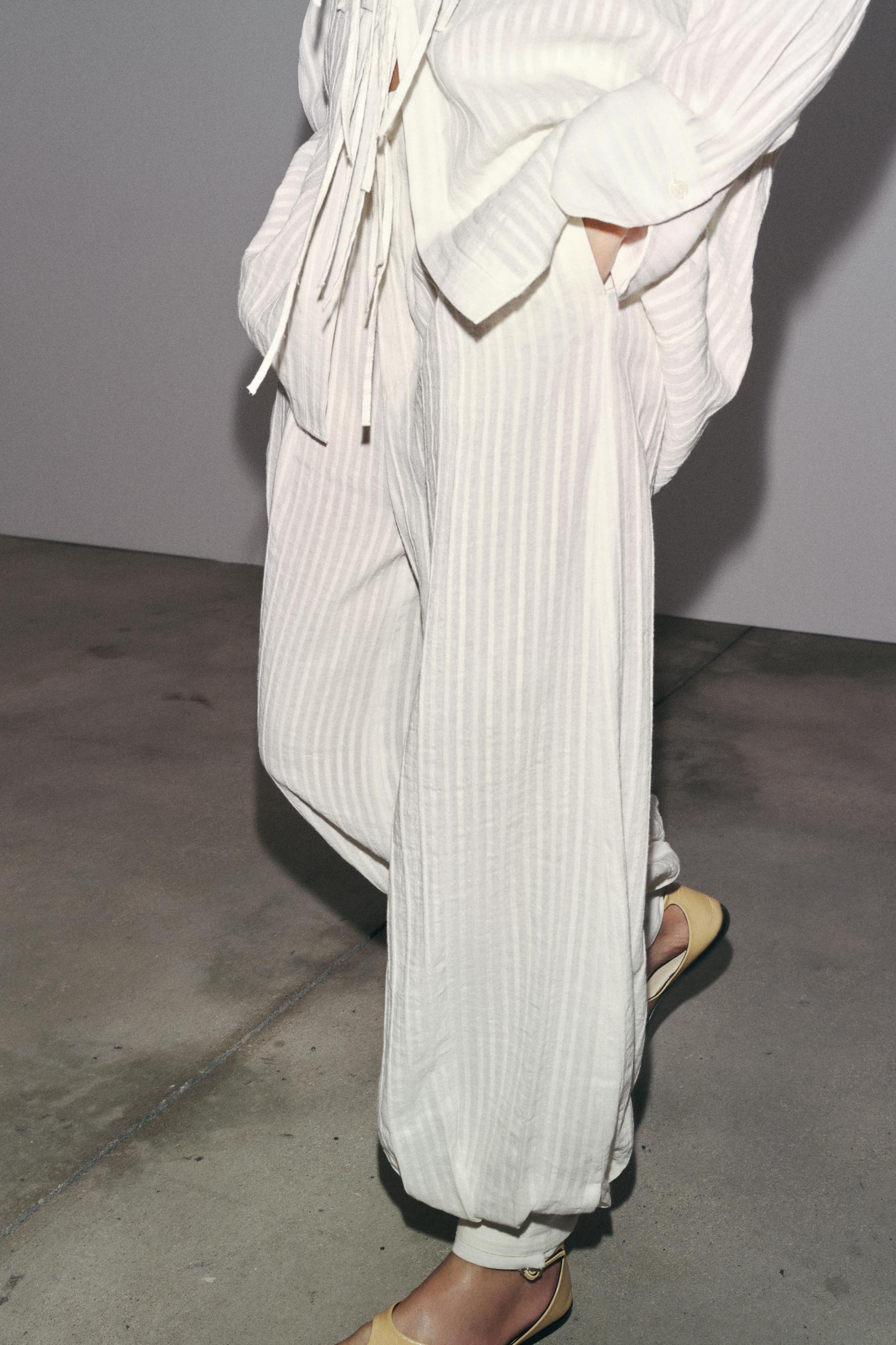 Zw Collection Striped Cuff Pants