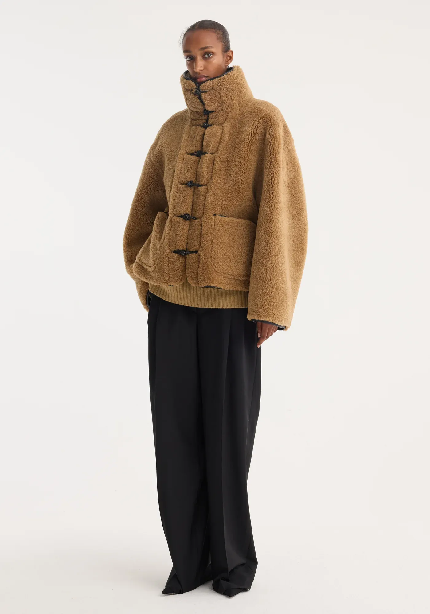 Suede Collar Check Coat | Black / Grey Check
