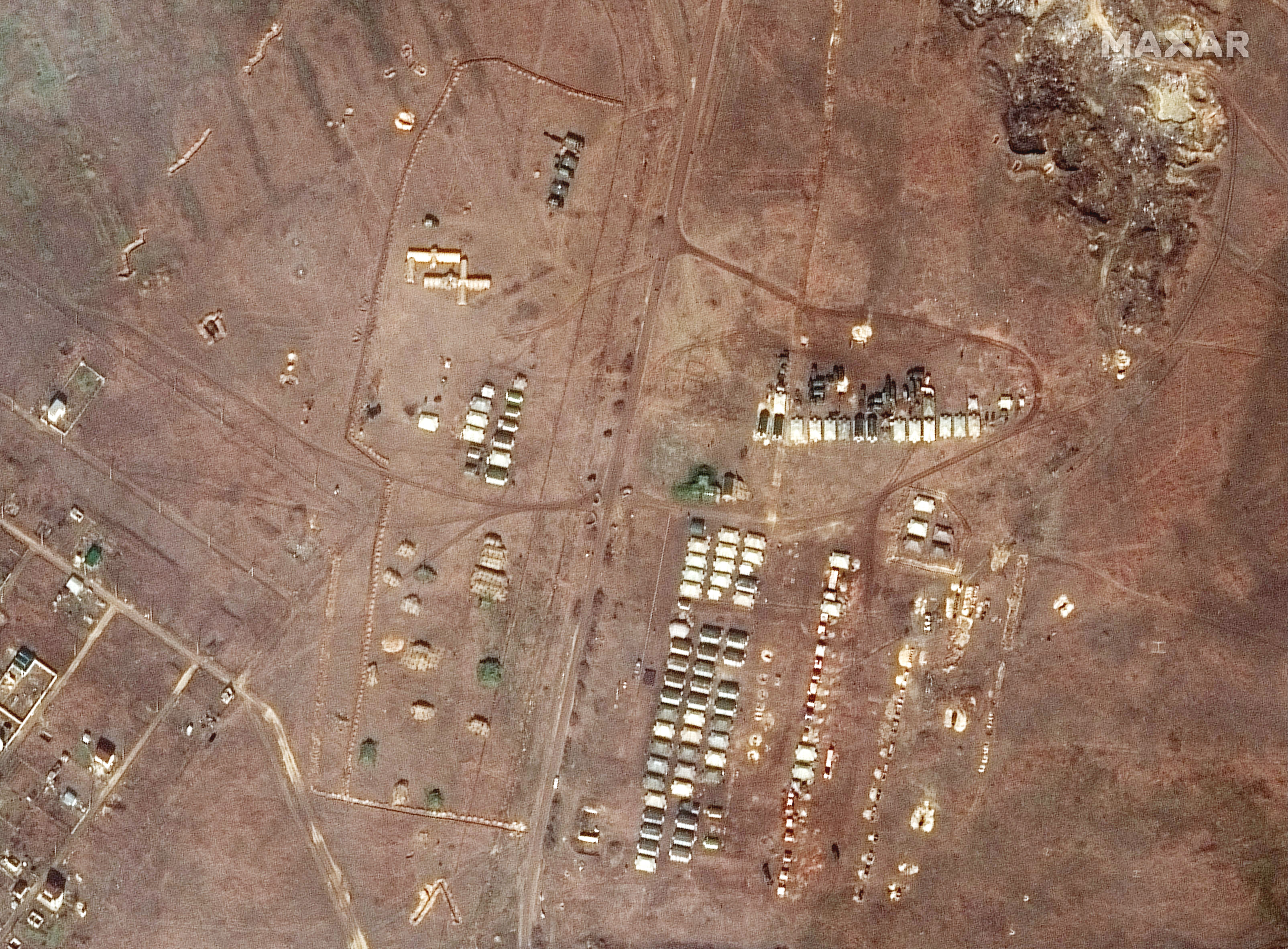 Tents and a field hospital in Novoozernoye in Crimea as seen on Feb. 18, 2022.