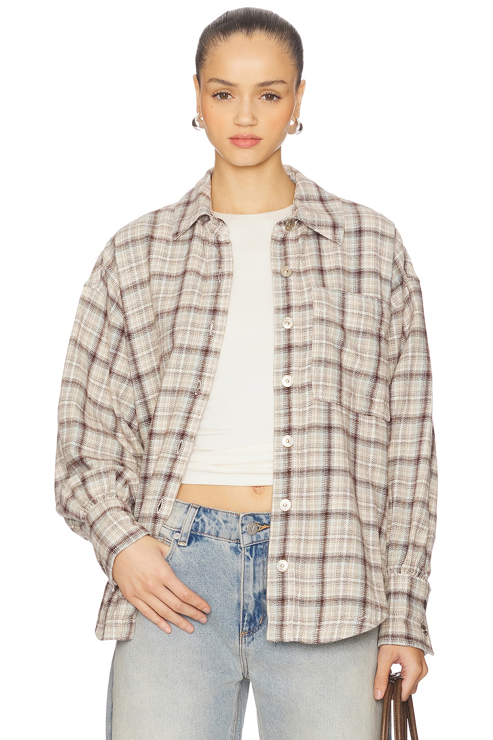 X We the Free Ashley Plaid Shirt in Ivory Combo