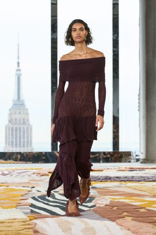 Woman in crochet dress on Ulla Johnson runway