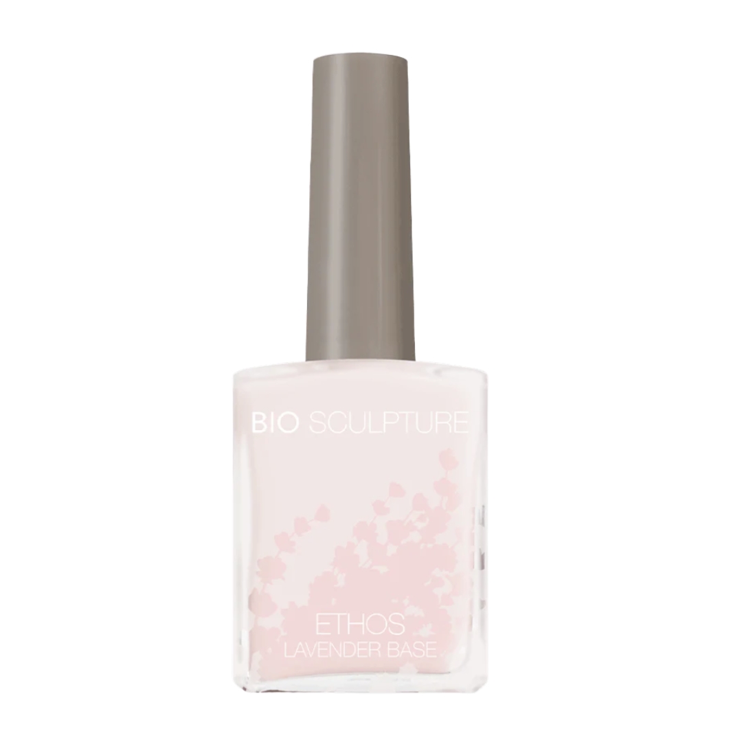 A product shot of the Bio Sculpture Ethos Lavender Base, on a white background