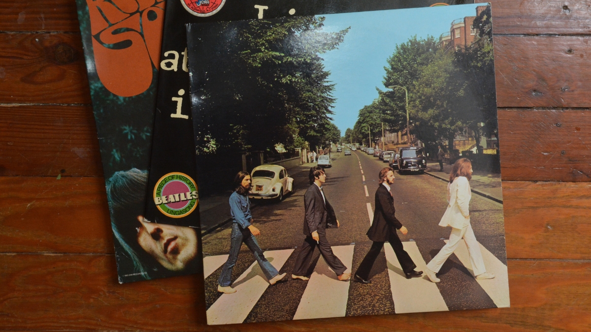 A stack of Beatles vinyl LP records owned by Matt Thren, of Alsace Township in his Alsace Township, PA home Thursday Jan. 23, 2014.