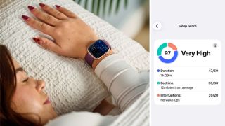 Tom's Guide Sleep Tech Writer Eve Davies sleeps on a cream pillow while wearing an Apple Watch. She recently earned a 97 out of 100 Apple Watch Sleep Score after making three key changes to her sleep and bedtime routine, taking her Sleep Score from the low 70s to the high 90s within a week