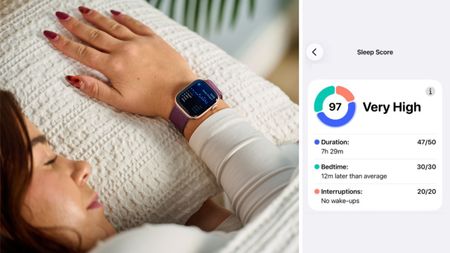 Tom's Guide Sleep Tech Writer Eve Davies sleeps on a cream pillow while wearing an Apple Watch. She recently earned a 97 out of 100 Apple Watch Sleep Score after making three key changes to her sleep and bedtime routine, taking her Sleep Score from the low 70s to the high 90s within a week