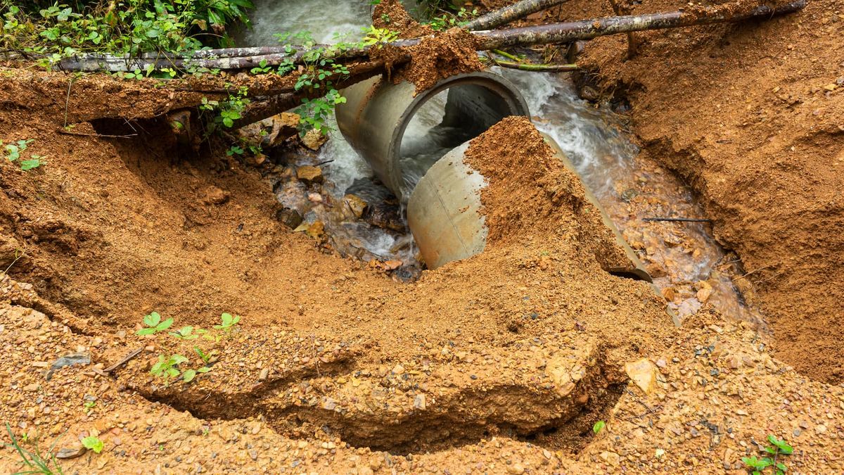 A broken pipe in a landslide