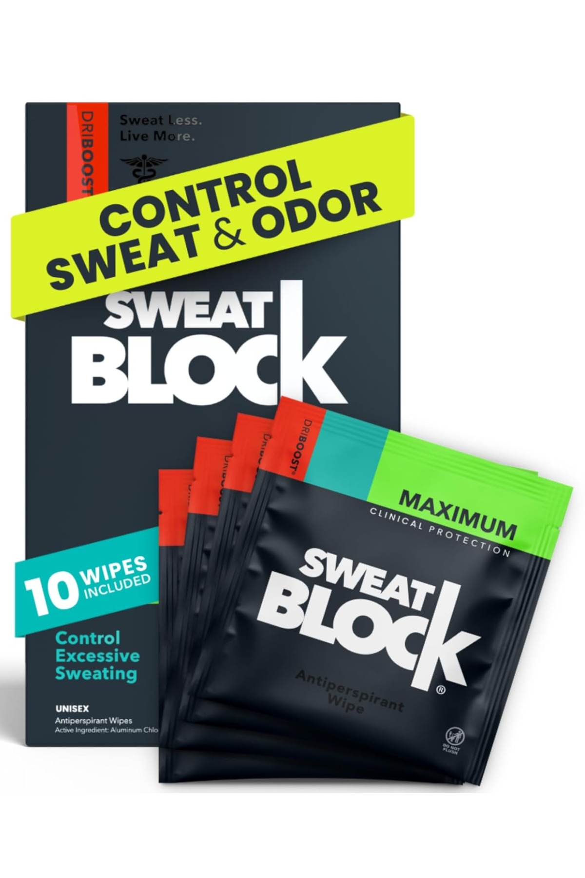 Sweatblock Clinical Antiperspirant for Men & Women | Hyperhidrosis Treatment Wipes for Excessive Sweating | Block Sweat for Up to 7 Days | 10 Wipes
