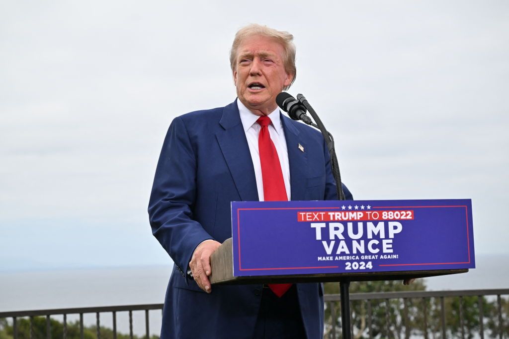 Former US President and Republican presidential candidate Donald Trump speaks during a press conference at Trump National Golf Club Los Angeles in Rancho Palos Verdes, California