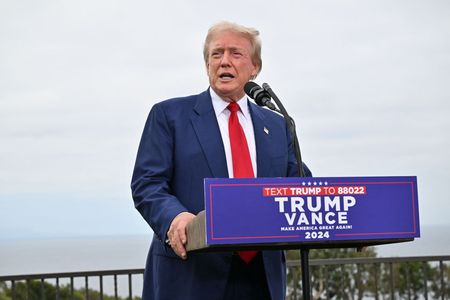 Former US President and Republican presidential candidate Donald Trump speaks during a press conference at Trump National Golf Club Los Angeles in Rancho Palos Verdes, California