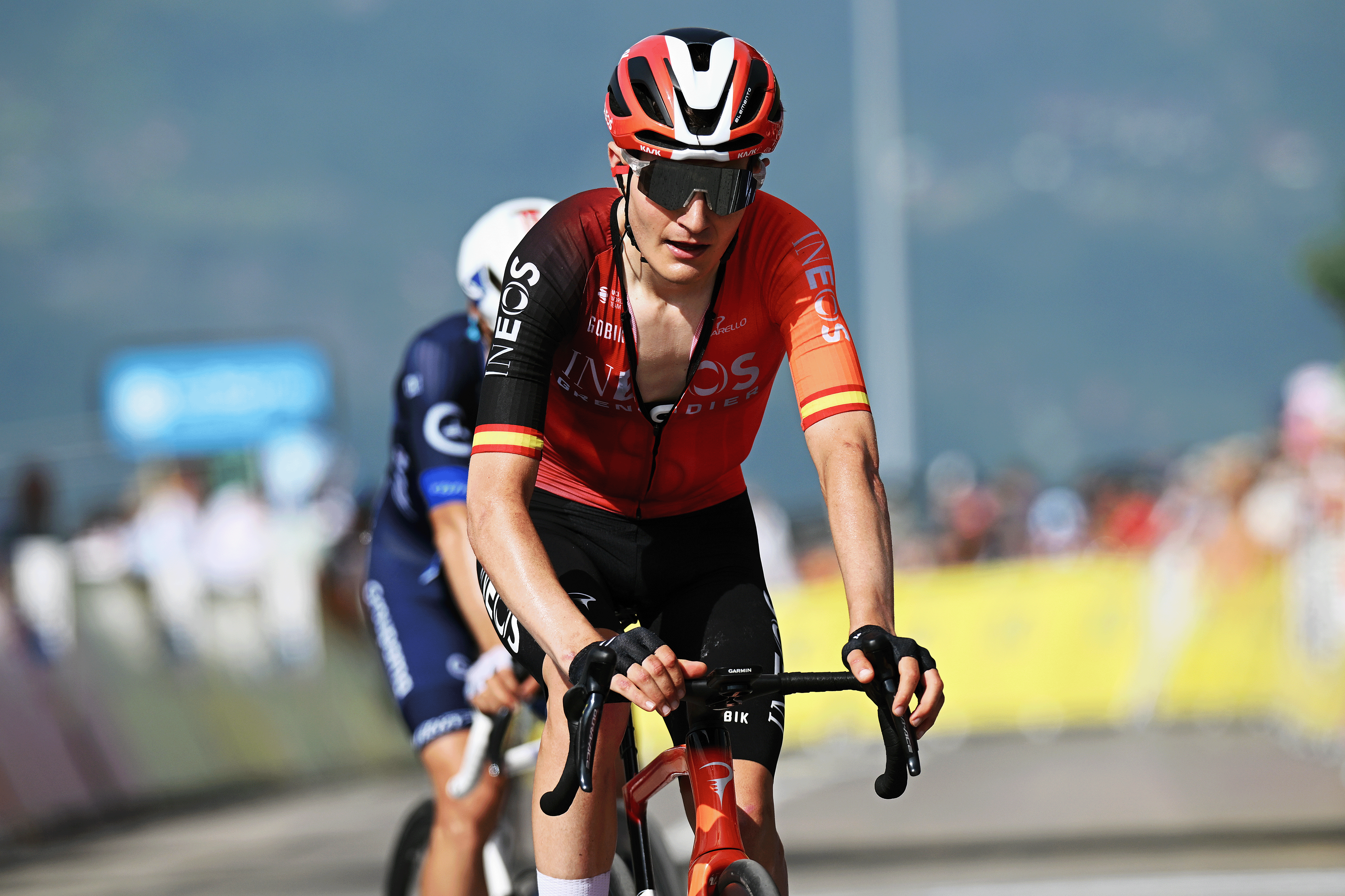 COMBLOUX, FRANCE - JUNE 13: Carlos Rodriguez Cano of Spain and Team INEOS Grenadiers crosses the finish line during the 77th Criterium du Dauphine 2025, Stage 6 a 126.7km stage from Valserhone to Combloux 1183m / #UCIWT / on June 13, 2025 in Combloux, France. (Photo by Dario Belingheri/Getty Images)