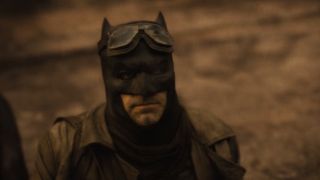 Batman looking up in the Knightmare ending of Zack Snyder's Justice League.