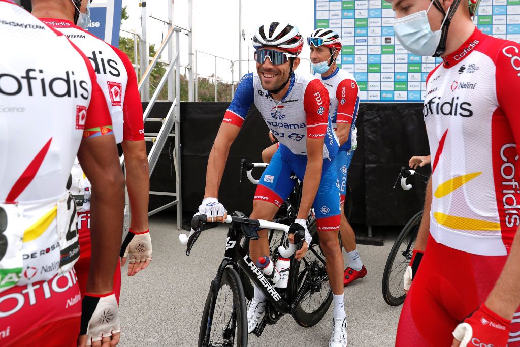 LUXEMBOURG LUXEMBOURG SEPTEMBER 14 Thibaut Pinot of France and Team Groupama FDJ prior to the 81st SkodaTour De Luxembourg 2021 Stage 1 a 140km stage from Luxembourg to LuxembourgKirchberg 352m skodatour skodatour on September 14 2021 in Luxembourg Luxembourg Photo by Bas CzerwinskiGetty Images