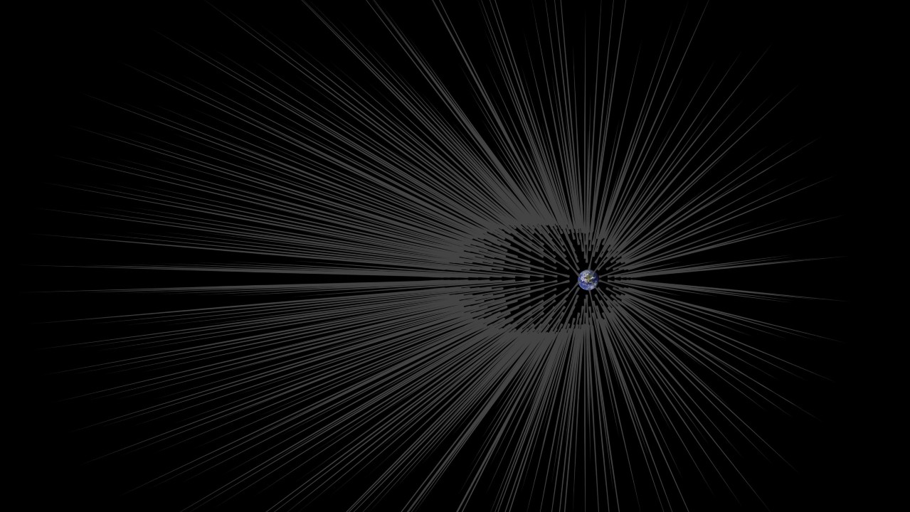 An illustration of Earth and dark matter filaments