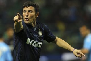 Javier Zanetti gestures during a game for Inter against Napoli in April 2014.