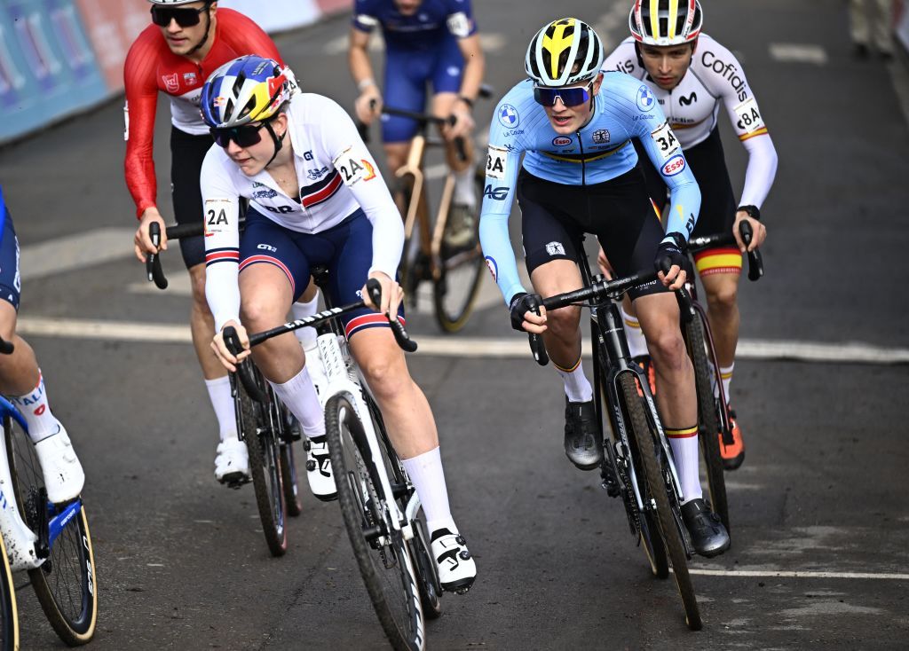 Belgian Mats Vanden Eynde pictured in action during the mixed team relay race, at the UCI Cyclocross World Championships, in Lievin, France, Friday 31 January 2025. The world championships are taking place from 31 January until 02 February.
BELGA PHOTO JASPER JACOBS (Photo by JASPER JACOBS / BELGA MAG / Belga via AFP)