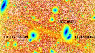 A map of galaxies with a large stream of stars running through it