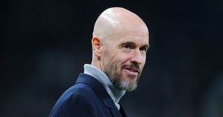 Manchester United manager Erik ten Hag looks on during the UEFA Champions League match between F.C. Copenhagen and Manchester United at Parken Stadium on November 08, 2023 in Copenhagen, Denmark.