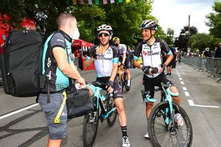 FOUGERES FRANCE JUNE 29 Simon Yates of The United Kingdom Esteban Chaves of Colombia and Team BikeExchange at arrival during the 108th Tour de France 2021 Stage 4 a 1504km stage from Redon to Fougres LeTour TDF2021 on June 29 2021 in Fougeres France Photo by Michael SteeleGetty Images