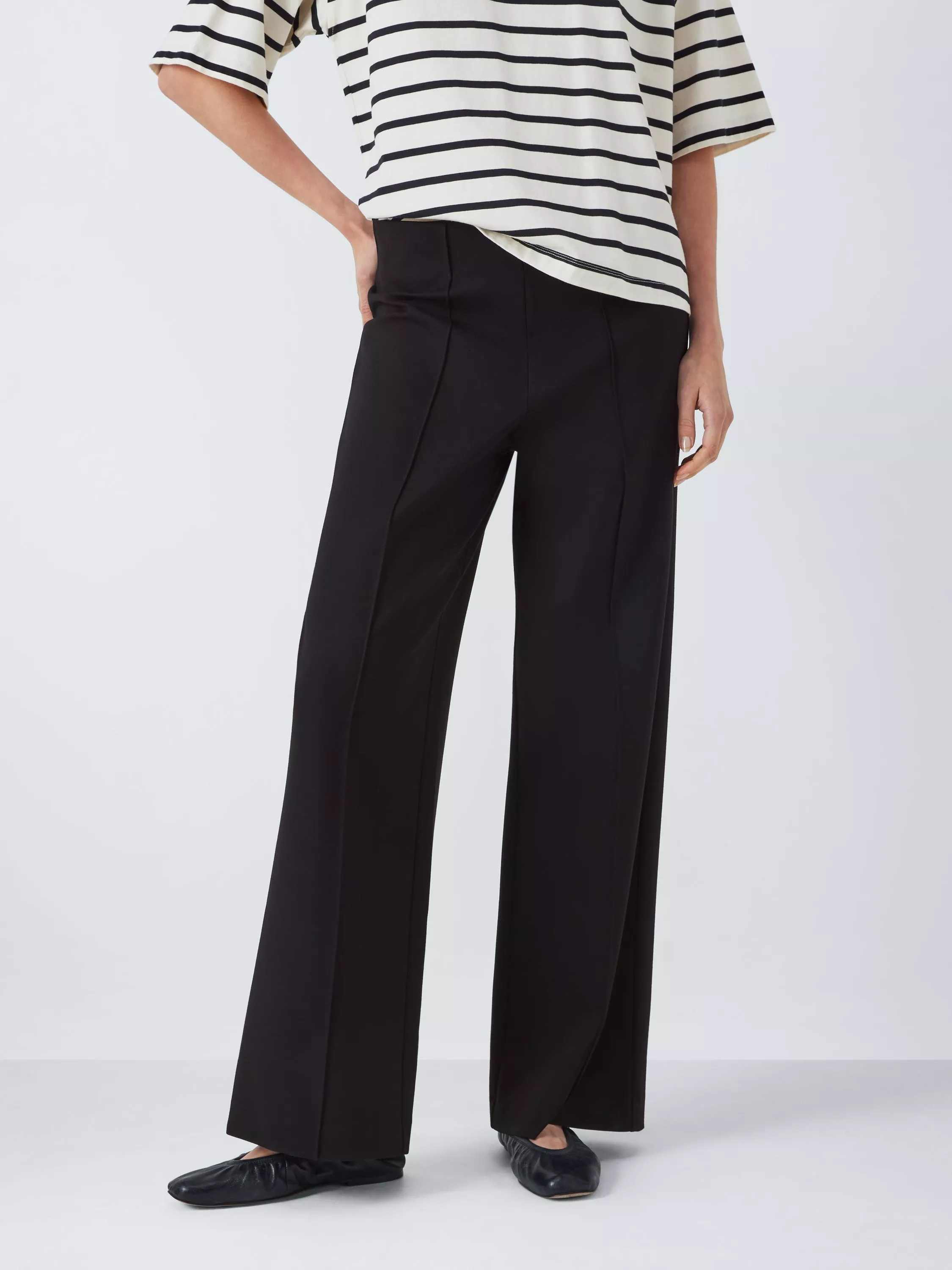 John Lewis Stretch Waistband Ponte Trousers, Black