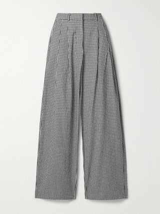 Amber Pleated Gingham Cotton and Linen-Blend Wide-Leg Pants