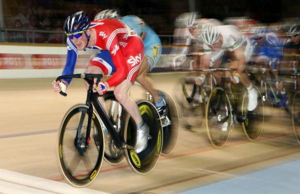 Ed Clancy (Great Britain) rode the last three laps on the front of the bunch in the scratch race for the men's omnium