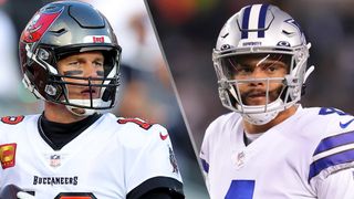 (L to R) Tom Brady and Dak Prescott will face off in the Buccaneers vs Cowboys live stream