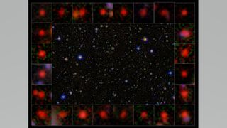 In the center is a region surveyed by COSMOS, and on the outside are galaxies within that survey region that existed 9.5 billion to 12.5 billion years ago and are "red and dead" with no star formation.