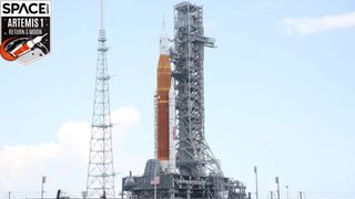 A view of the massive Artemis I Space Launch System rocket and Orion spacecraft at Launch Pad 39B after rolling out from the Vehicle Assembly Building for a second time at the Kennedy Space Center in Florida on June 6, 2022. 