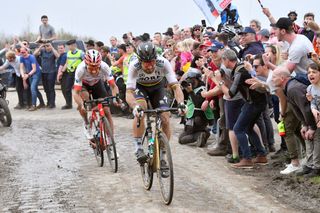 ROUBAIX, FRANCE - APRIL 08: Peter Sagan of Slovakia and Team Bora - Hansgrohe / Silvan Dillier of Switzerland and Team AG2R La Mondiale / during the 116th Paris to Roubaix 2018 a 257km race from Compiegne to Roubaix on April 8, 2018 in Roubaix, France. (Photo Pool bp by Tim de Waele/Getty Images)